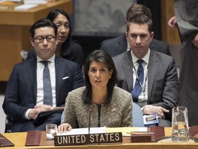 Nikki Haley, U.S. ambassador to the United Nations, speaks during a Security Council meeting on the situation in North Korea, Wednesday, Nov. 29, 2017 at United Nations headquarters.