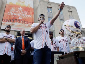 World Series MVP George Springer celebrates during a rally