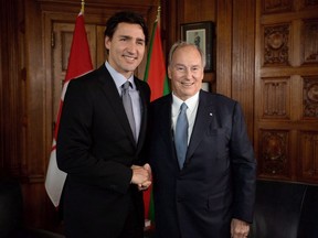 Prime Minister Justin Trudeau meets with the Aga Khan on Parliament Hill in Ottawa on Tuesday, May 17, 2016.