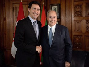 Prime Minister Justin Trudeau meets with the Aga Khan on Parliament Hill in Ottawa on Tuesday, May 17, 2016.