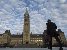 A man walks to Parliament Hill in Ottawa, Tuesday, November 28, 2017. THE CANADIAN PRESS/Adrian Wyld