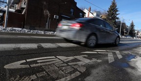 Empty bike lanes are shown Thursday on Woodbine Ave.