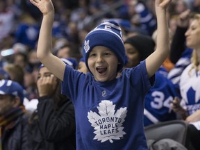 A young Leafs fan at the Leafs' 100th anniversary game.