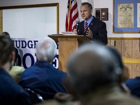 Judge Roy Moore holds a campaign rally on November 27, 2017 in Henagar, Alabama.