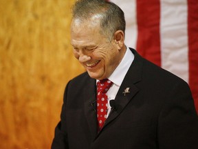 Former Alabama Chief Justice and U.S. Senate candidate Roy Moore speaks at a campaign rally, Thursday, Nov. 30, 2017, in Dora, Ala.