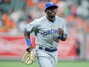 Anthony Alford of the Toronto Blue Jays warms up before his MLB debut against the Baltimore Orioles at Oriole Park at Camden Yards on May 19, 2017 in Baltimore, Maryland.  (Greg Fiume/Getty Images)