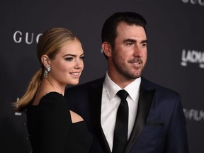 Kate Upton, left, and Justin Verlander arrive at the 2016 LACMA Art + Film Gala on Saturday, Oct. 29, 2016 in Los Angeles.