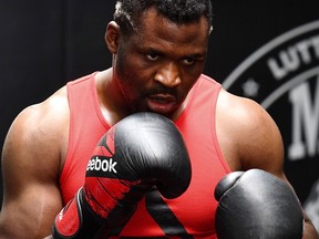 French-Cameroonian MMA fighter Francis Ngannou trains at the MMA Factory in Paris on April 21, 2017