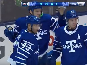 Maple Leafs' James van Riemsdyk celebrates his goal against the Carolina Hurricanes at the ACC on Dec. 19, 2017.