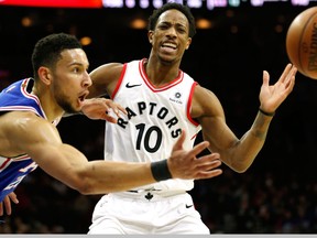 Philadelphia 76ers guard Ben Simmons gets the ball away from Toronto Raptors guard DeMar DeRozan on Dec. 21, 2017