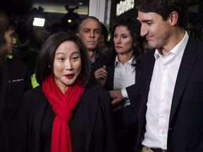Liberal Jean Yip has declared victory in the federal byelection for the Toronto riding of Scarborough-Agincourt, a riding left vacant by the death of her husband, Arnold Chan. Justin Trudeau joins Liberal candidate Jean Yip in Toronto on Wednesday, November 22, 2017. THE CANADIAN PRESS/Christopher Katsarov