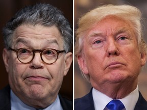 Al Franken and U.S. President Donald Trump are seen in this combination shot. (Drew Angerer/Zach Gibson – Pool/Getty Images)