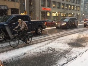 Snow started falling in Toronto late Monday afternoon.