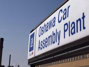 A sign outside the General Motors car assembly plant in Oshawa. THE CANADIAN PRESS/Michelle Siu