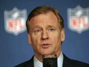 NLF Commissioner Roger Goodell speaks after the NFL owners winter meeting in Irving, Texas, on Wednesday. (The Associated Press)