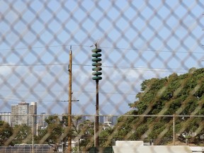 A Hawaii Civil Defense Warning Device, which sounds an alert siren during natural disasters, is shown in Honolulu on Wednesday, Nov. 29, 2017.