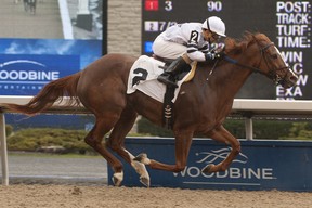 Jockey Rafael Hernandez won the firth race at Woodbine Racetrack on Sunday. (Michael Burns/ File Photo)