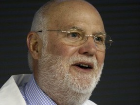 In this March 29, 2007 file photo, Dr. Donald Cline, a reproductive endocrinologist and fertilty specialist, speaks at a new conference in Indianapolis. Cline, a retired Indianapolis fertility doctor accused of inseminating patients with his own sperm is set to plead guilty to charges that he lied to investigators Thursday, Dec. 14, 2017.