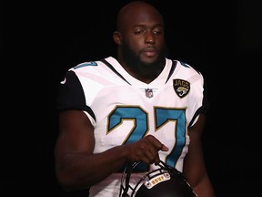 Running back Leonard Fournette of the Jacksonville Jaguars walks out onto the field before the NFL game against the Arizona Cardinals on Nov. 26, 2017