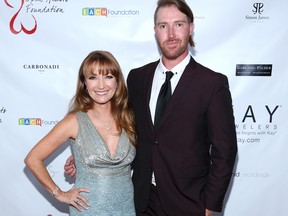 Jane Seymour and Sean Flynn at Jane Seymour And The 2017 Open Hearts Gala at SLS Hotel on October 21, 2017 in Beverly Hills, California. (Photo by Phillip Faraone/Getty Images for Open Hearts Foundation)