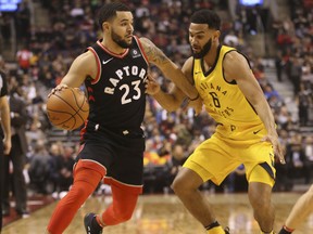 Fred VanVleet against the Indiana Pacers on Dec. 2, 2017 (JACK BOLAND/POSTMEDIA)