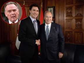 Conservative MP Peter Kent (inset) says Prime Minister Justin Trudeau (seen here with the Aga Khan) should repay"some, or perhaps all, of the $215,000 in costs generated to support his improper trip." THE CANADIAN PRESS/Adrian Wyld/Sean Kilpatrick