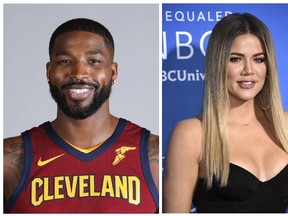 Cleveland Cavaliers' Tristan Thompson and Khloe Kardashian.  (Photo by Evan Agostini/Invision/AP, right, Ron Schwane, left, File)