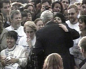 Clinton and Lewinsky embrace in 1995. GETTY IMAGES
