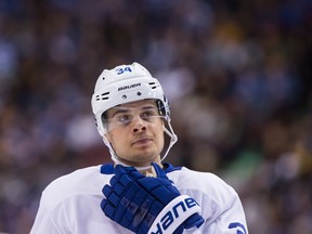 Maple Leafs centre Auston Matthews missed Sunday night's game against the Edmonton Oilers due to an injury. (The Canadian Press)