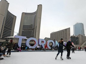 Skaters at Nathan Phillips Square in Toronto on Friday December 29, 2017.