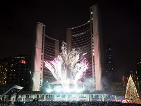 File photo of revellers packed into Nathan Phillips Square for New Year's celebrations.