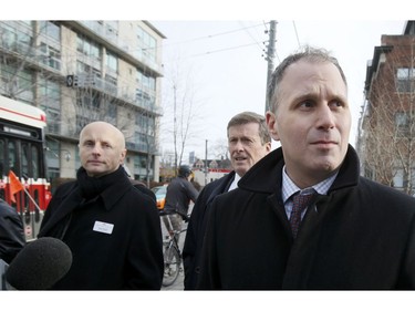 Toronto Mayor John Tory arrives at a press conference in downtown Toronto on King Street West with TTC Chair Councillor Josh Colle , TTC CEO Andy Byford, and MP Adam Vaughan to announce  ways to speed up the busy 504 streetcar service, on Monday December 8, 2014. Stan Behal/Toronto Sun/QMI Agency