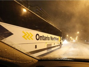 An Ontario Northland bus sets the tone on Avenue Rd as Toronto received its first snowfall of the season on Monday December 28, 2015. Michael Peake/Toronto Sun/Postmedia Network