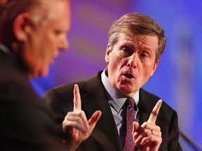 A poll conducted by The Digital Firm suggests John Tory leads Doug Ford by a mere margin of 5.75%, within spitting distance of the actual results from the 2014 election campaign that narrowly put Tory into the Mayor’s office. (POSTMEDIA NETWORK)