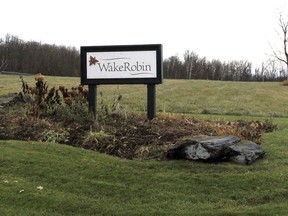 A sign marks the entrance to the Wake Robin retirement community, Wednesday, Nov. 29, 2017, in Shelburne, Vt.