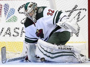 Minnesota Wild goalie Alex Stalock watches the puck during a game against the Washington Capitals on Nov. 18, 2017