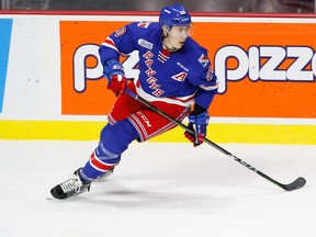 Defenceman Logan Stanley of the Kitchener during an OHL game on Sept. 28, 2017