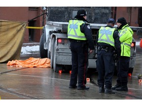 Toronto police on scene after a pediestrian was struck and killed at Front St. and Chuch St. in Toronto on Friday December 15, 2017.