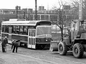The first of the TTC’s new Canadian light rail vehicles arrived at the Commission’s Hillcrest property on Dec. 29, 1977. Subsequently numbered CLRV 4002, it was one of six “prototype” vehicles manufactured at the SIG factory in Neuhausen am Rheinfall, Switzerland. Between 1979 and 1982, a total of 190 similar CLRVs (with some modifications and upgrades) were built at the Hawker Siddeley Canada plant in Thunder Bay. This facility is now the home of Bombardier where the TTC’s newest streetcars (described as Flexity Outlook vehicles) are being built. I was on hand to “welcome” the first CLRV but what I remember most was how cold the day was. Tripping the shutter on my 35mm film camera (long before I could afford a digital camera) was a real challenge.