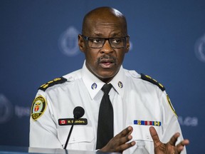 Toronto Police Chief Mark Saunders addresses media during a press conference at Toronto Police headquarters in Toronto, Ont. on Friday Dec. 8, 2017.