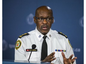 Toronto Police Chief Mark Saunders addresses media during a press conference at Toronto Police headquarters in Toronto, Ont. on Friday Dec. 8, 2017.