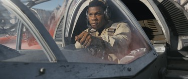 Star Wars: The Last Jedi..Finn (John Boyega) in a Ski Speeder on Crait..Photo: Industrial Light & Magic/Lucasfilm..©2017 Lucasfilm Ltd. All Rights Reserved.