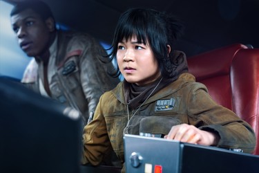 Kelly Marie Tran is Rose and John Boyega is Finn in THE LAST JEDI.