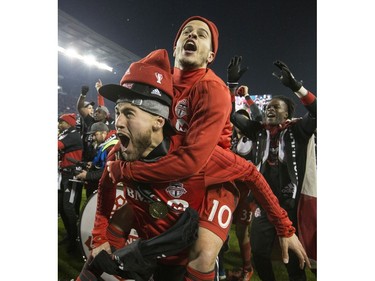 Toronto FC forward Sebastian Giovinco (10) celebrates Toronto FC wins MLS Cup in Toronto, Ont. on Saturday December 9, 2017.