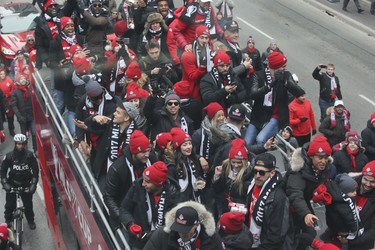 2017 MLS Championship parade on the downtown streets of Toronto. The Toronto FC team is greeted by thousands at Nathan Phillip's Square on Monday December 11, 2017. Veronica Henri/Toronto Sun/Postmedia Network