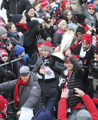 2017 MLS Championship parade on the downtown streets of Toronto. The Toronto FC team is greeted by thousands at Nathan Phillip's Square on Monday December 11, 2017. Veronica Henri/Toronto Sun/Postmedia Network