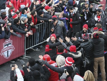 2017 MLS Championship parade on the downtown streets of Toronto. The Toronto FC team is greeted by thousands at Nathan Phillip's Square on Monday December 11, 2017. Veronica Henri/Toronto Sun/Postmedia Network