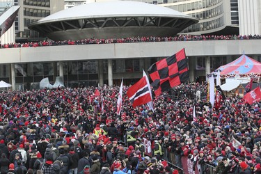 2017 MLS Championship parade on the downtown streets of Toronto. The Toronto FC team is greeted by thousands at Nathan Phillip's Square on Monday December 11, 2017. Veronica Henri/Toronto Sun/Postmedia Network