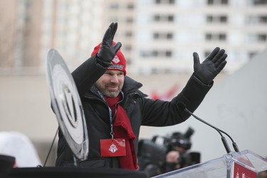 2017 MLS Championship parade on the downtown streets of Toronto.  Head Coach greg Vanney and the Toronto FC team are greeted by thousands at Nathan Phillip's Square on Monday December 11, 2017. Veronica Henri/Toronto Sun/Postmedia Network