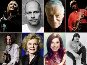 Clockwise L-R: Tom Petty; Gord Downie; Hugh Hefner; Chuck Berry; Chris Cornell; Barbara Sinatra; Mary Tyler Moore and AC/DC's Malcolm Young were just some of the entertainers we lost in 2017.